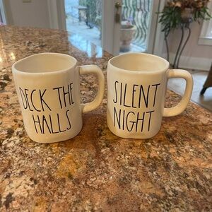 Rae Dunn White Holiday Mugs - Deck the Halls & Silent Night